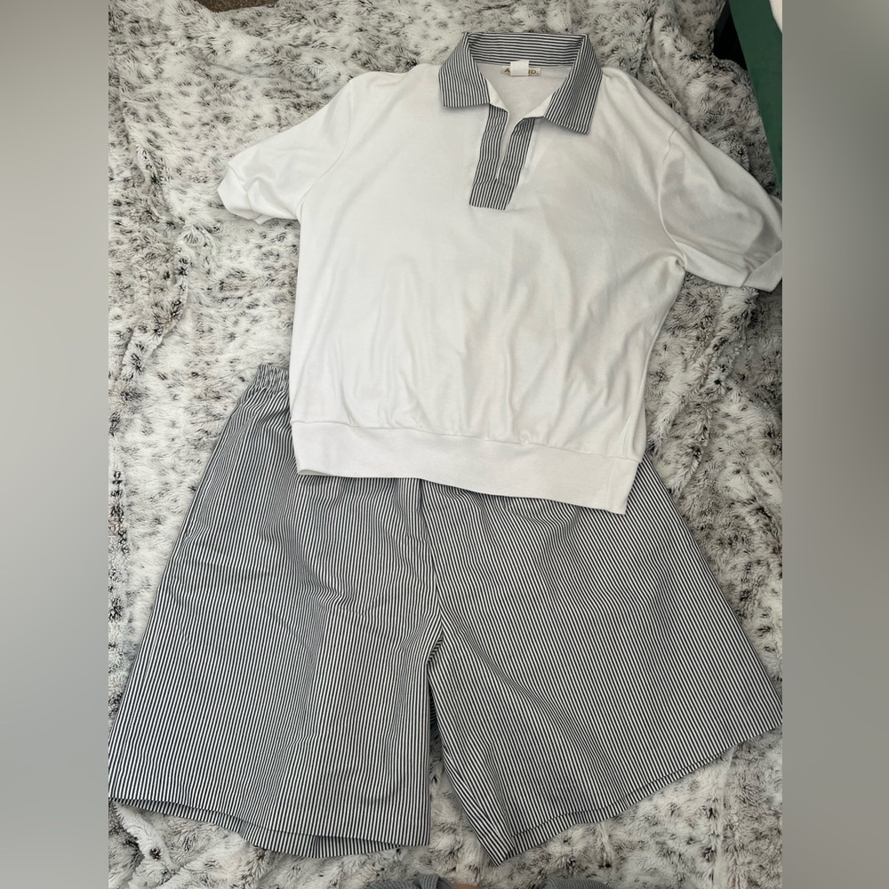 White and Gray Striped Polo and Shorts Set
Vintage, Made in USA
Never been worn